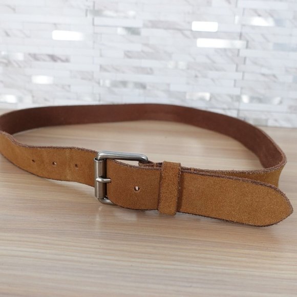 Classic Belt‎ Mens 44 Brown Leather Rustic Genuine Roller Buckle DAMEN HASTING - Picture 1 of 8